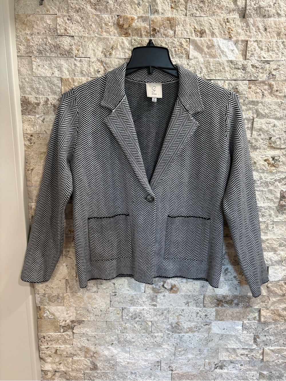 Women's Black & White Herringbone Blazer Jacket size M